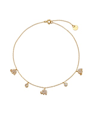 18ct Gold Plated CZ Elephant Charm Anklet