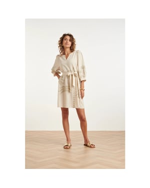 Smashed Lemon Linnen-look jurk met geborduurde palmbomen |