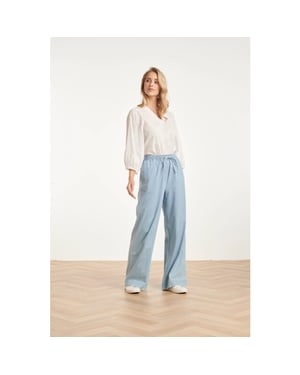 Smashed Lemon Lichtblauwe wide leg broek met koordsluiting |