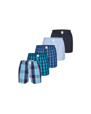 MG-1 Wijde boxershorts heren geweven katoen 5-pack blauw/zwart