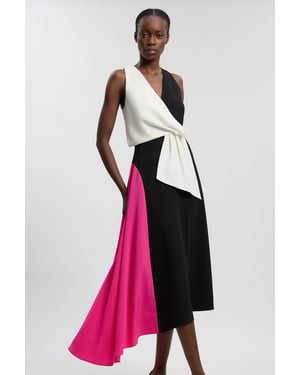 Soft Tailored Colour Block Detail Midi Dress