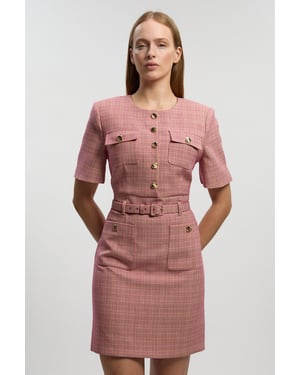 Tailored Check Belted Mini Dress