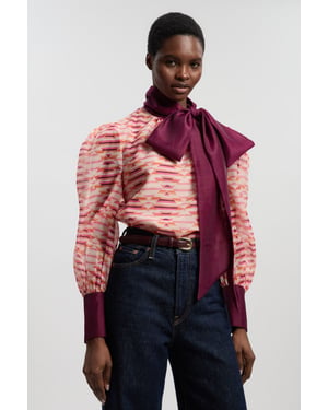 Geo Printed Organdie Pussybow Woven Blouse