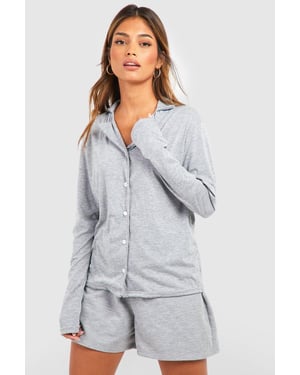 Jersey Long Sleeve Button Up Pyjama Shirt