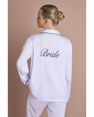 Bridal 'Bride' Jersey Embroidered Long Sleeve Shirt & Trousers Pyjama Set