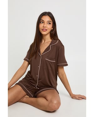Jersey Piping Detail Short Sleeve Shirt & Shorts Pyjama Set