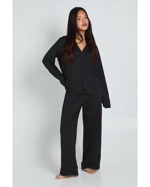 Petite Soft Touch Button Through Shirt and Trouser Pyjama Set