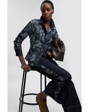 Denim & Jacquard Contrast Wide Leg Jean