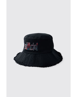 Bucket Hat With Distressed Edge Brim & Tapestry Applique
