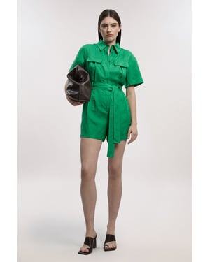 Viscose Linen Woven Belted Playsuit