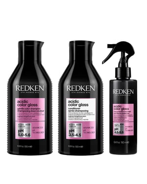 Redken Acidic Color Gloss Shampoo 300ml, Glass Gloss Treatment 237ml, Conditioner 300ml & Leave-in Treatment 190ml