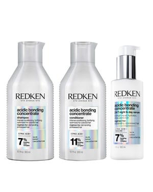 Redken Acidic Bonding Concentrate Shampoo 300ml, Conditioner 300ml And 24/7 Night & Day Serum 100ml Pack