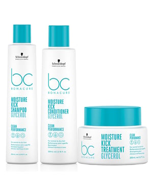 Schwarzkopf Bc Clean Moisture Kick Shampoo 250ml, Conditioner 200ml And Treatment 200ml Pack