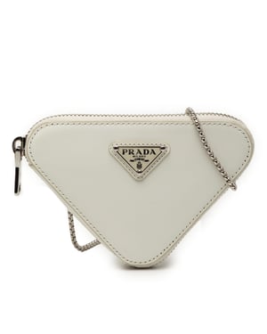 Tweedekans Mini Geborsteld Leren Driehoek Ketting Tas