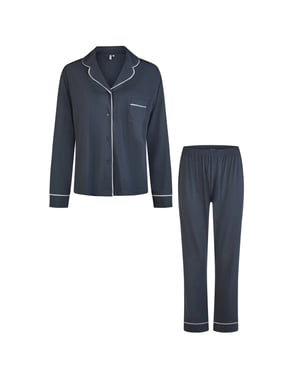 By Louise Dames pyjama set lang modal met knoopsluiting donker