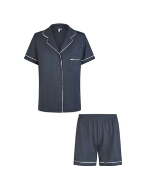 By Louise Dames korte pyjama set modal shortama met knoopsluiting donker