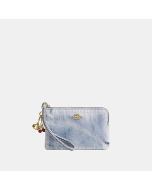 Corner Zip Wristlet In Loved Denim With Charms