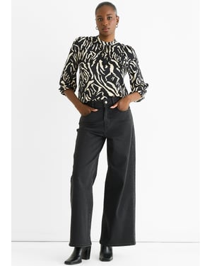 Black Animal High Neck Satin Blouse