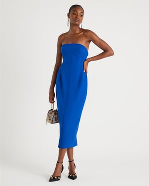 River Island Womens Bandeau Midi Dress Blue Sleeveless Bodycon