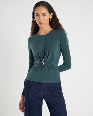 River Island Womens Top Green Long Sleeve Wrap Detail