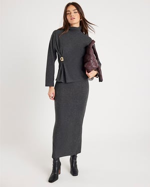 River Island Womens Top Grey Long Sleeve Cosy Gold Detail