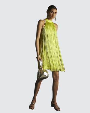 River Island Womens Mini Dress Lime Premium Fringe Sleeveless