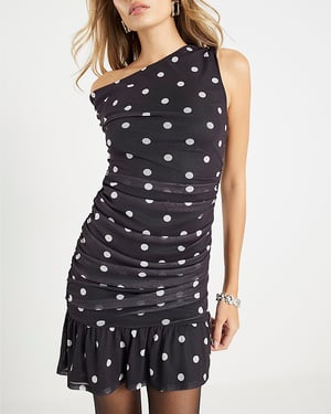 River Island Womens Mini Dress Black Mesh Spot Print Drape Sleeveless