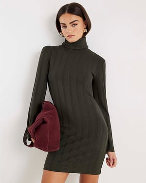 River Island Womens Mini Dress Green Long Sleeve Cosy Wide Ribbed