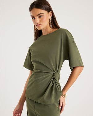 River Island Womens Top Khaki Short Sleeve Twist Detail