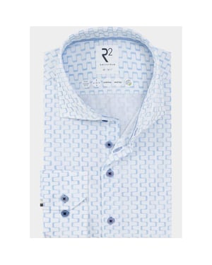 R2 Amsterdam Casual hemd lange mouw blue irregular lines print co 132.wsp.024/018