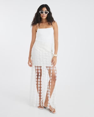 River Island Womens Midi Skirt White Crochet Tassel