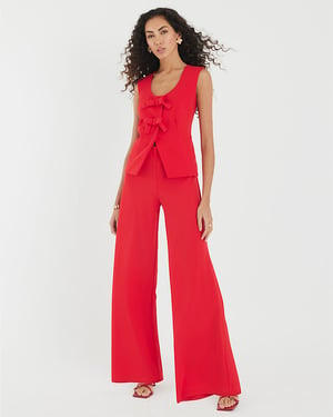 River Island Womens Jumpsuit Red Sleeveless Bow Hybrid