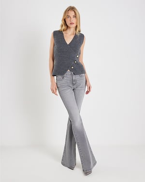 River Island Womens Waistcoat Grey Knitted Asymmetric Top
