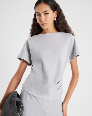 River Island Womens T-Shirt Grey Pinstripe Ruched Boat Neck