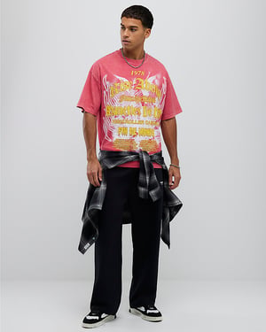 River Island Mens T-Shirt Pink Oversized Fit Rise Above