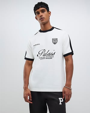 River Island Mens T-Shirt White Regular Fit Palais Badge