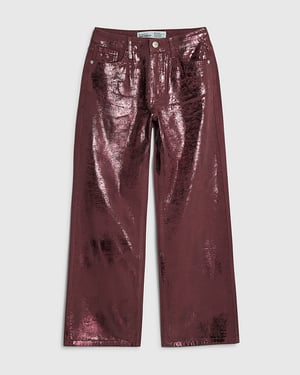 River Island Womens Straight Leg Jeans Petite Red Metallic Coated