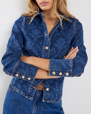 River Island Womens Shirt Blue Paisley Print Fitted Deni
