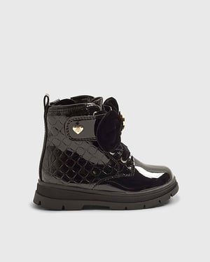 River Island Mini Girls Boots Black Patent Monogram