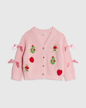 River Island Mini Girls Christmas Cardigan Pink Bow