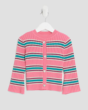 River Island Mini Girls Cardigan Pink Knitted Striped