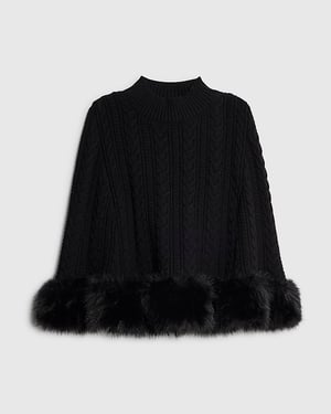 River Island Girls Cape Black Knitted Fur Trim