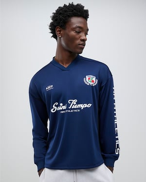 River Island Mens T-Shirt Navy Saint Tiempo Football