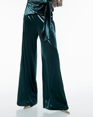 River Island Womens Joggers Green Velvet Wide Leg