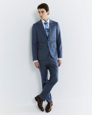 River Island Mens Suit Trousers Blue Check Skinny