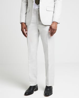 River Island Mens Suit Trousers Cream Slim Fit Textured