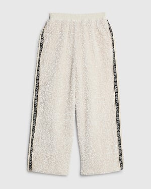 River Island Girls Trousers Cream Sequin RI Side Taped