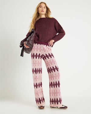 River Island Womens Trousers Pink Argyle Knit