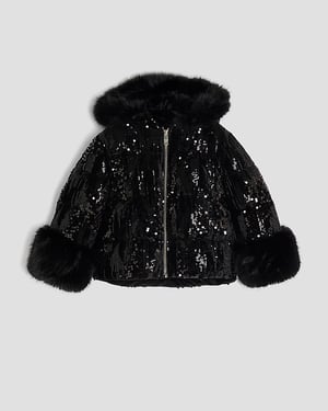 River Island Girls Puffer Coat Black Sequin