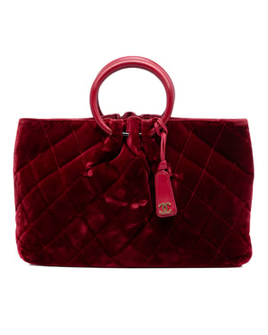 Pre-owned Cc Quilted Velvet Top Handle Bag